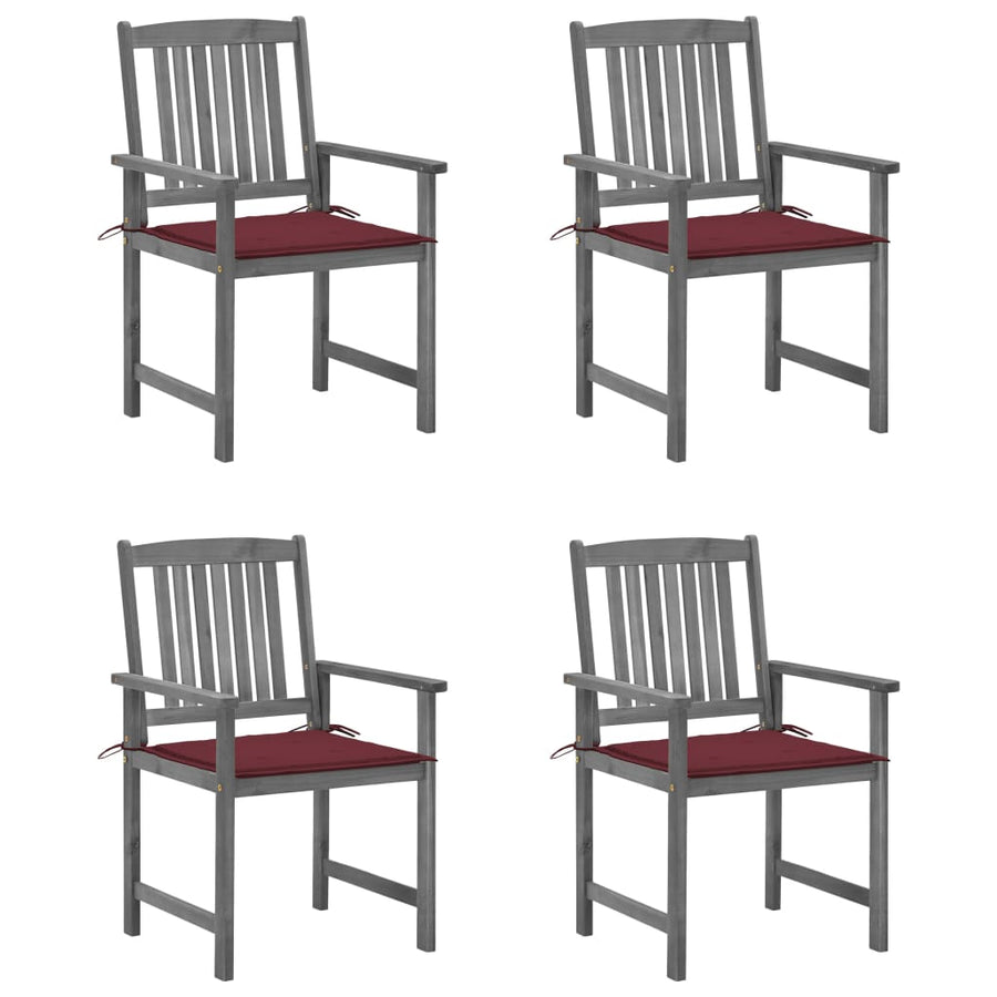 Tuinstoelen Met Kussens Massief Acaciahout Grijs 4 Wijnrood