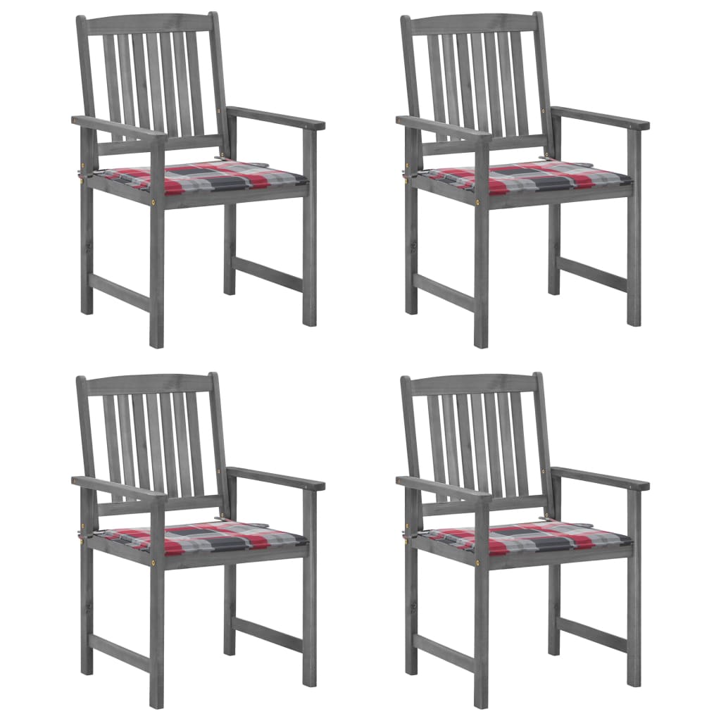 Tuinstoelen Met Kussens Massief Acaciahout Grijs 4 Rood ruitpatroon