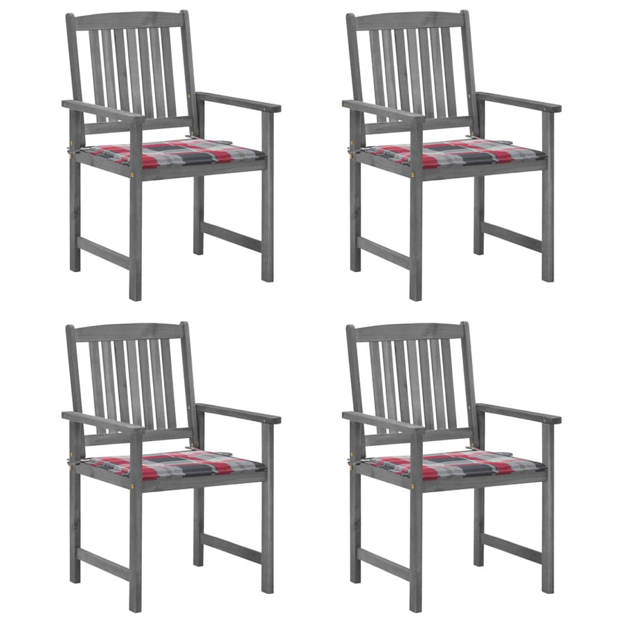 Tuinstoelen Met Kussens Massief Acaciahout Grijs 4 Rood ruitpatroon