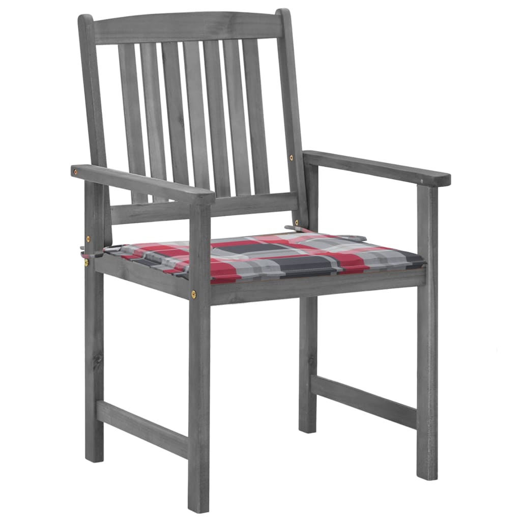 Tuinstoelen Met Kussens Massief Acaciahout Grijs 4 Rood ruitpatroon