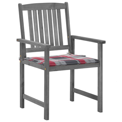 Tuinstoelen Met Kussens Massief Acaciahout Grijs 4 Rood ruitpatroon