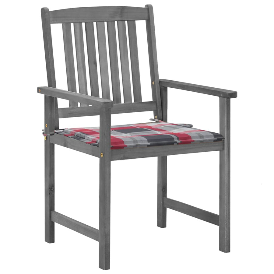 Tuinstoelen Met Kussens Massief Acaciahout Grijs 4 Rood ruitpatroon