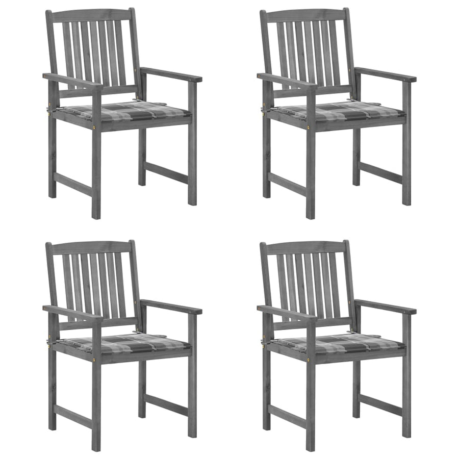 Tuinstoelen Met Kussens Massief Acaciahout Grijs 4 Grijs ruitpatroon