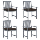 Tuinstoelen 4 st massief acaciahout grijs met kussens