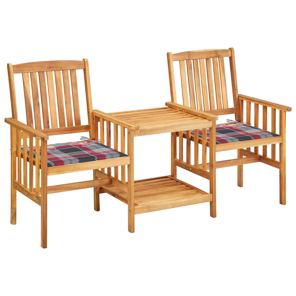 Tuinstoelen Met Tafeltje En Kussens Massief Acaciahout Rood ruitpatroon