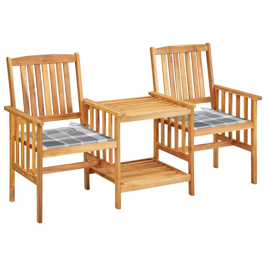 Tuinstoelen Met Tafeltje En Kussens Massief Acaciahout Grijs ruitpatroon