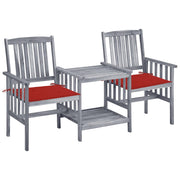 Tuinset massief acaciahout grijs met rode kussens 159x61x92 cm