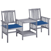 Tuinset massief acaciahout grijs blauwe kussens