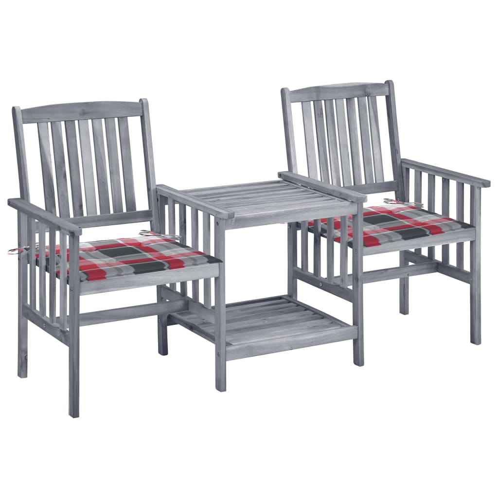 Tuinstoelen Met Tafeltje En Kussens Massief Acaciahout Rood ruitpatroon