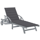 Sun lounger with cushion solid acacia wood