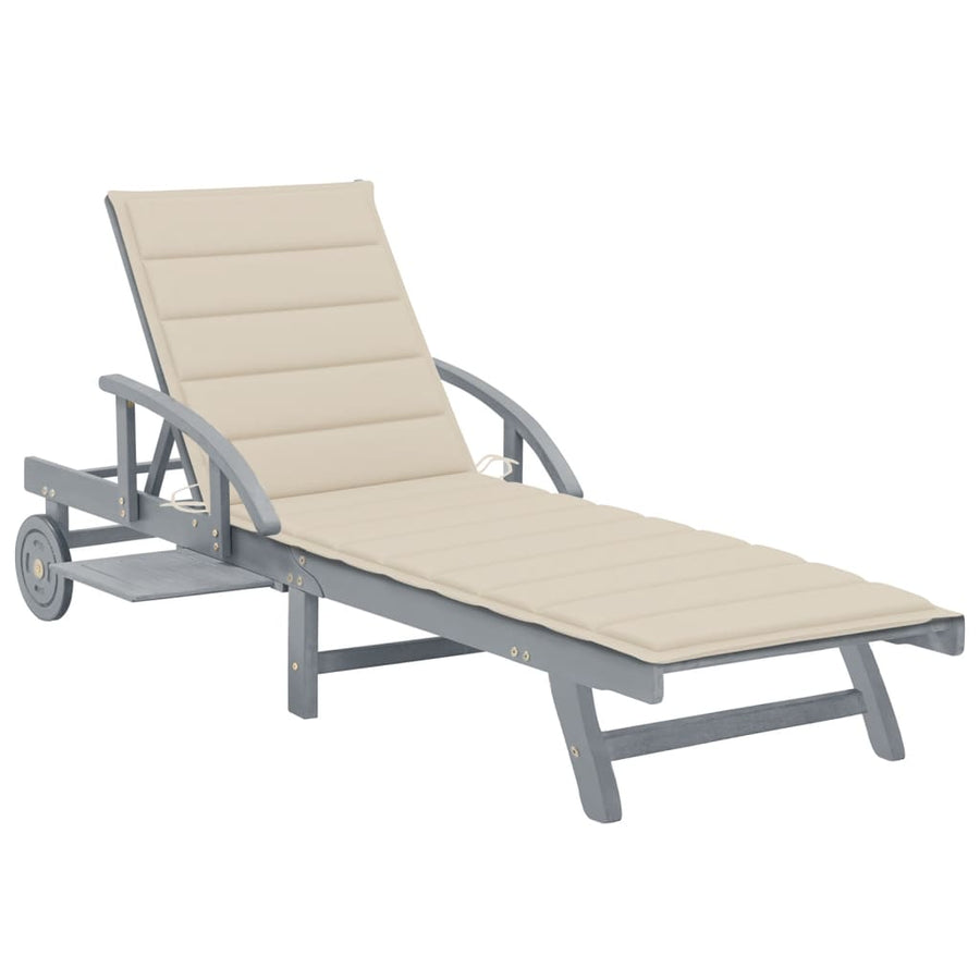 Ligbed Met Kussen Massief Acaciahout Beige