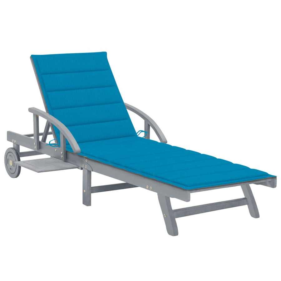 Ligbed Met Kussen Massief Acaciahout Blauw