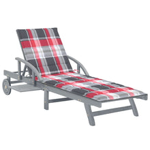 Ligbed Met Kussen Massief Acaciahout Rood ruitpatroon
