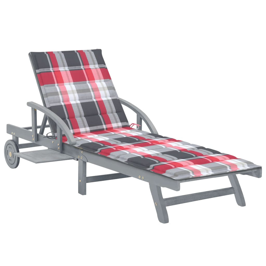 Ligbed Met Kussen Massief Acaciahout Rood ruitpatroon