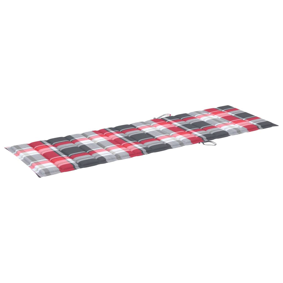 Ligbed Met Kussen Massief Acaciahout Rood ruitpatroon