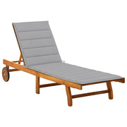 Ligbed massief acaciahout 200x63x85 cm grijs kussen