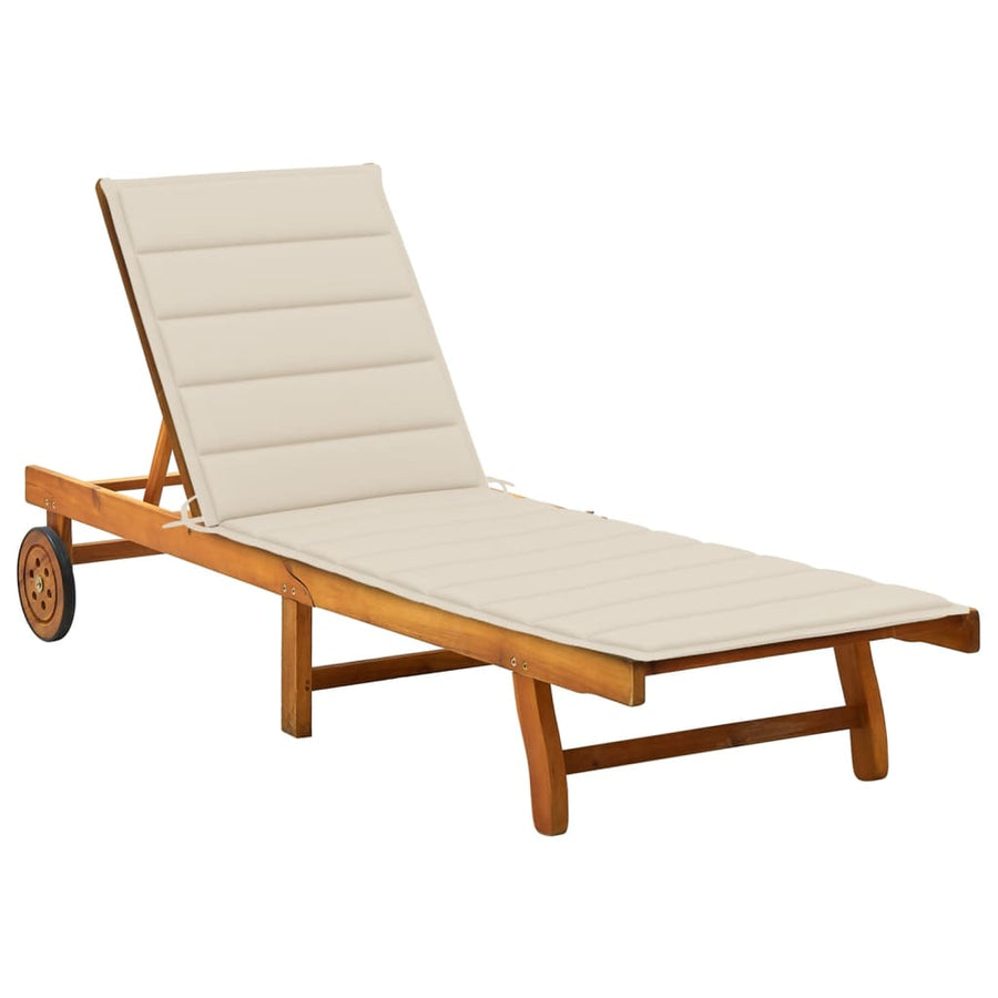 Ligbed Met Kussen Massief Acaciahout 200 x 63 x 85 cm Beige