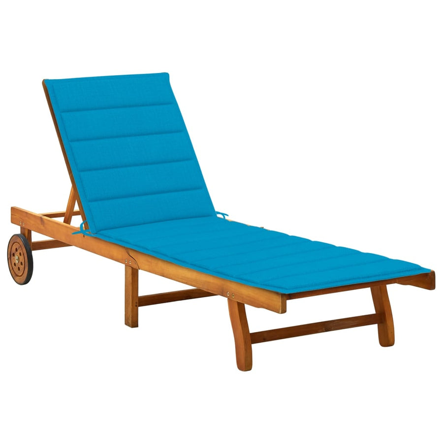 Ligbed Met Kussen Massief Acaciahout 200 x 63 x 85 cm Blauw