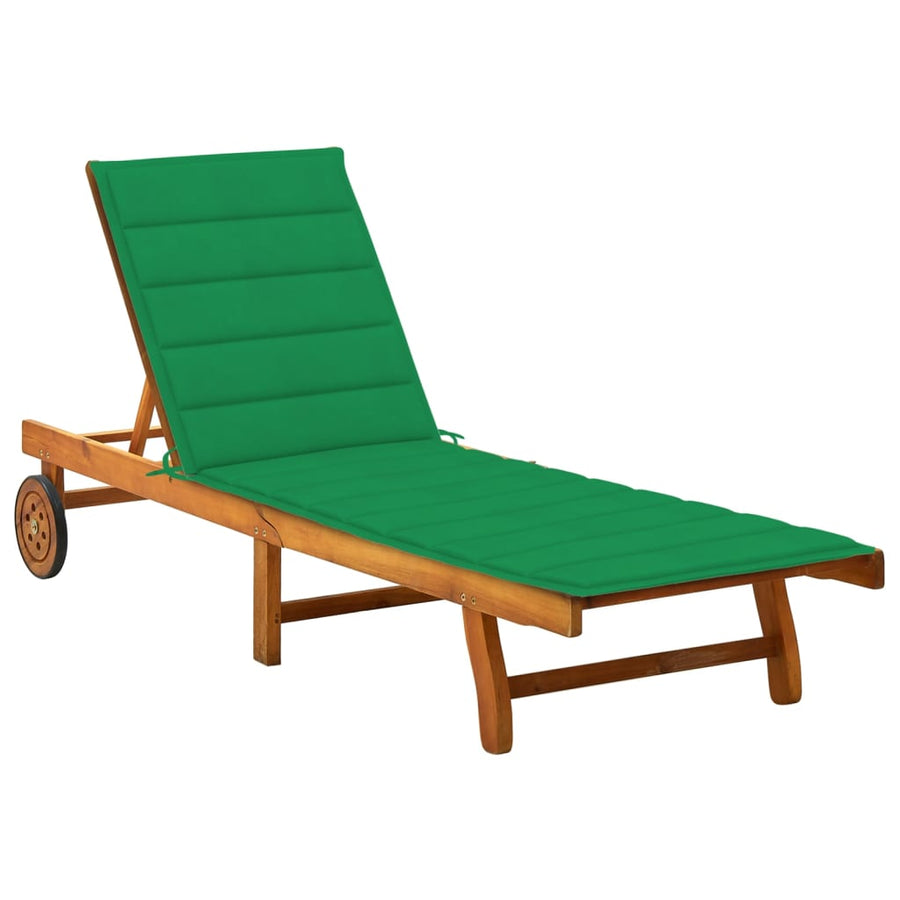Ligbed Met Kussen Massief Acaciahout 200 x 63 x 85 cm Groen