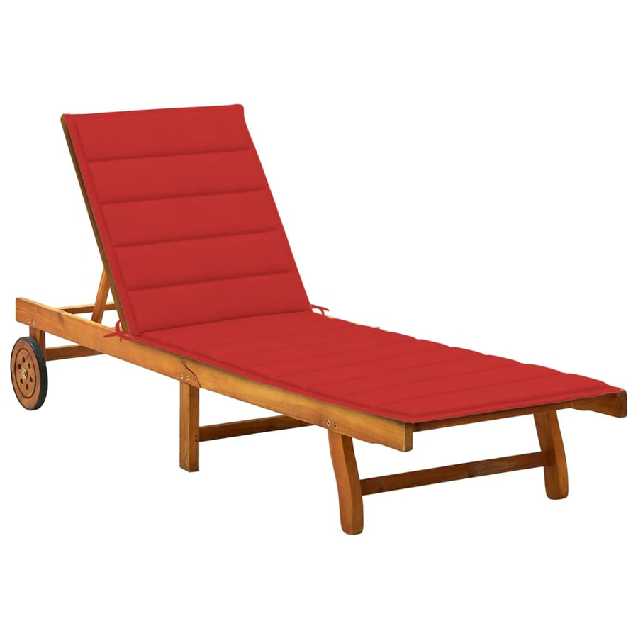 Ligbed Met Kussen Massief Acaciahout 200 x 63 x 85 cm Rood