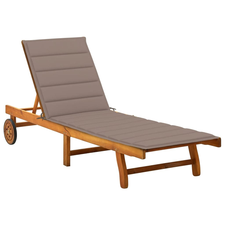 Ligbed Met Kussen Massief Acaciahout 200 x 63 x 85 cm Taupe