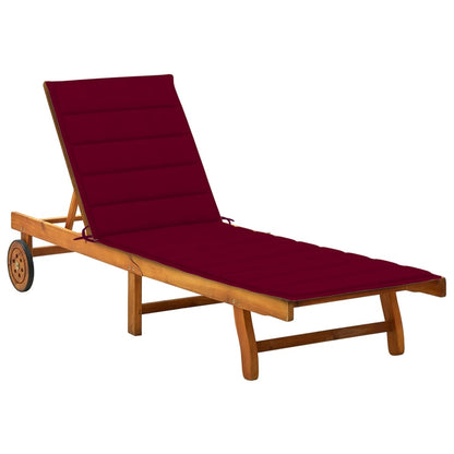 Ligbed Met Kussen Massief Acaciahout 200 x 63 x 85 cm Wijnrood