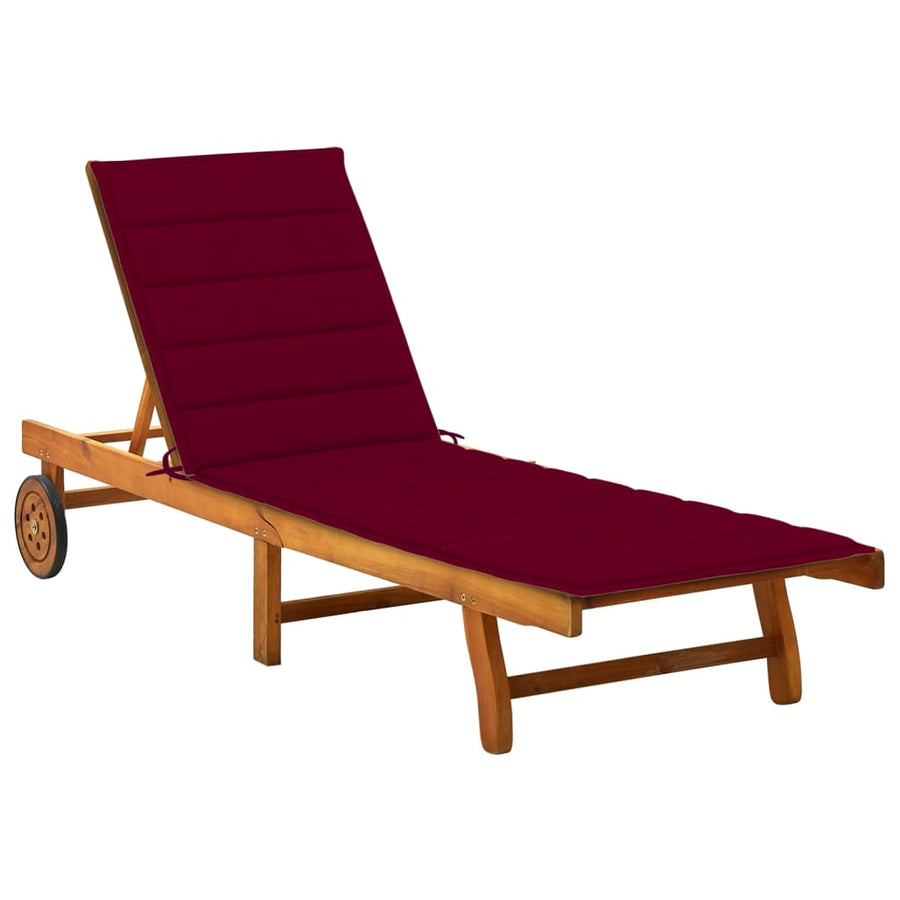 Ligbed Met Kussen Massief Acaciahout 200 x 63 x 85 cm Wijnrood
