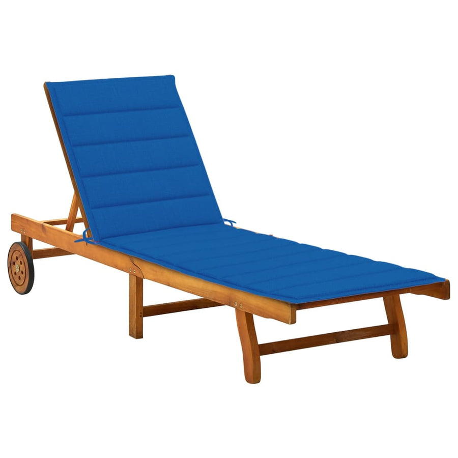 Ligbed Met Kussen Massief Acaciahout 200 x 63 x 85 cm koningsblauw