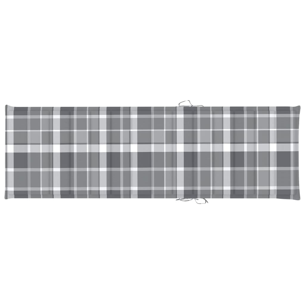 Ligbed Met Kussen Massief Acaciahout 200 x 63 x 85 cm Grijs ruitpatroon