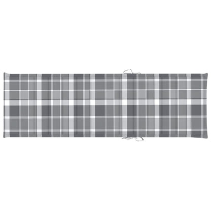Ligbed Met Kussen Massief Acaciahout 200 x 63 x 85 cm Grijs ruitpatroon