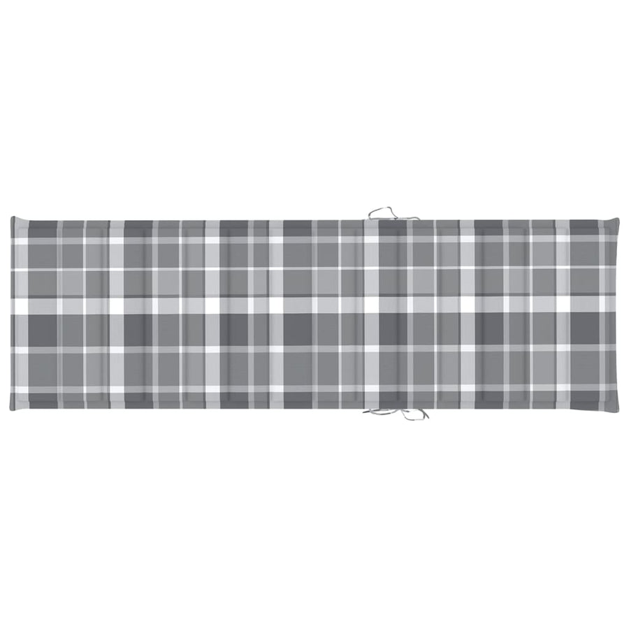 Ligbed Met Kussen Massief Acaciahout 200 x 63 x 85 cm Grijs ruitpatroon