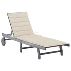 Sunlounger with Cushion Solid Acacia Wood Grey