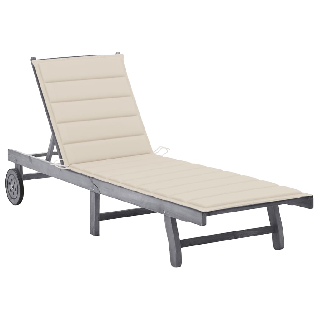 Ligbed Met Kussen Massief Acaciahout Grijs 200 x 63 x 85 cm Beige