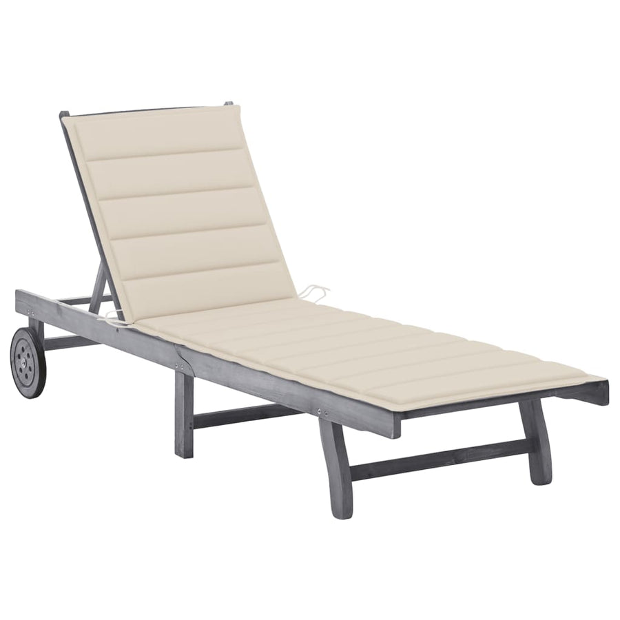Ligbed Met Kussen Massief Acaciahout Grijs 200 x 63 x 85 cm Beige