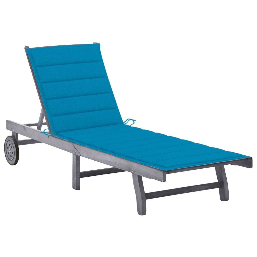 Ligbed Met Kussen Massief Acaciahout Grijs 200 x 63 x 85 cm Blauw
