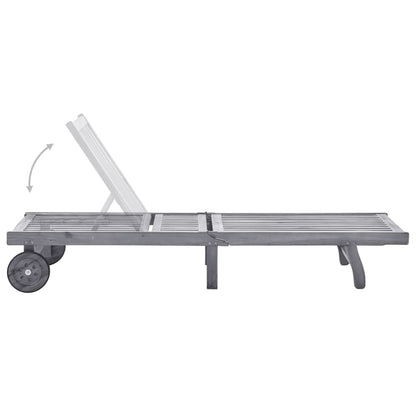 Ligbed Met Kussen Massief Acaciahout Grijs 200 x 63 x 85 cm Blauw