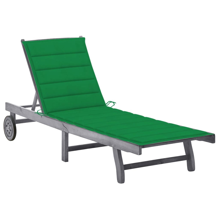 Ligbed Met Kussen Massief Acaciahout Grijs 200 x 63 x 85 cm Groen