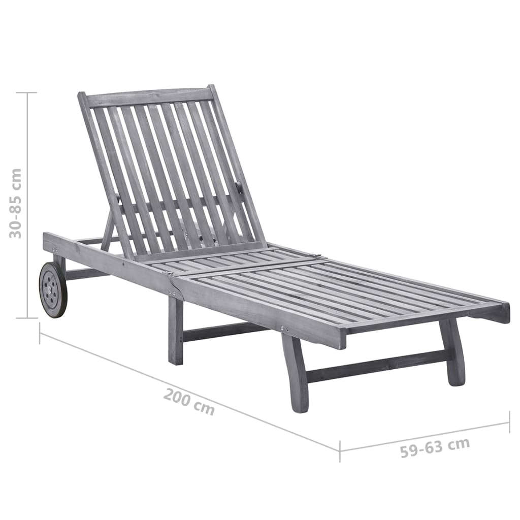 Ligbed Met Kussen Massief Acaciahout Grijs 200 x 63 x 85 cm Groen