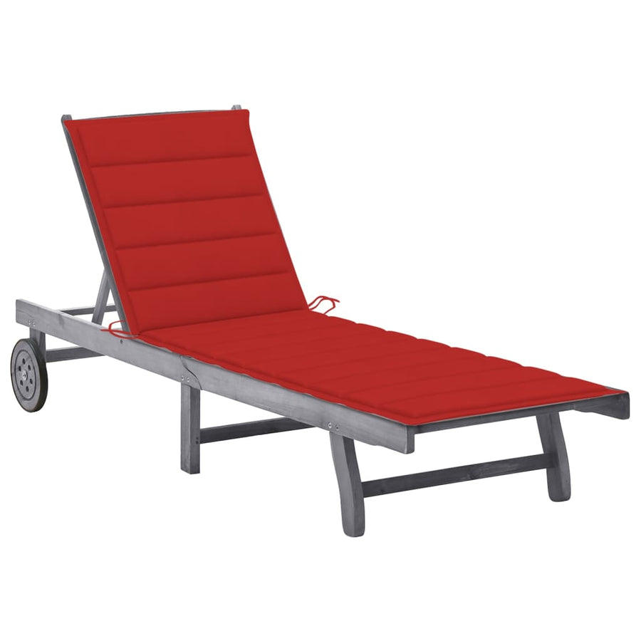 Ligbed Met Kussen Massief Acaciahout Grijs 200 x 63 x 85 cm Rood