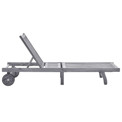 Ligbed Met Kussen Massief Acaciahout Grijs 200 x 63 x 85 cm Rood ruitpatroon