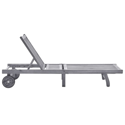Ligbed Met Kussen Massief Acaciahout Grijs 200 x 63 x 85 cm Grijs ruitpatroon