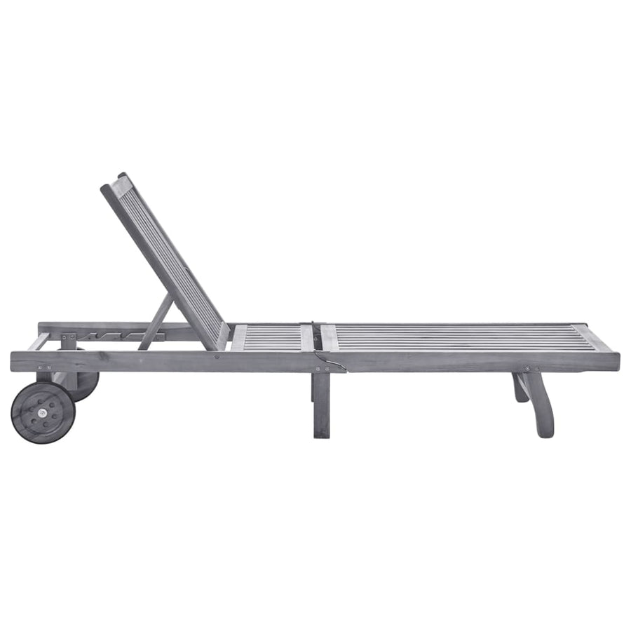 Ligbed Met Kussen Massief Acaciahout Grijs 200 x 63 x 85 cm Grijs ruitpatroon