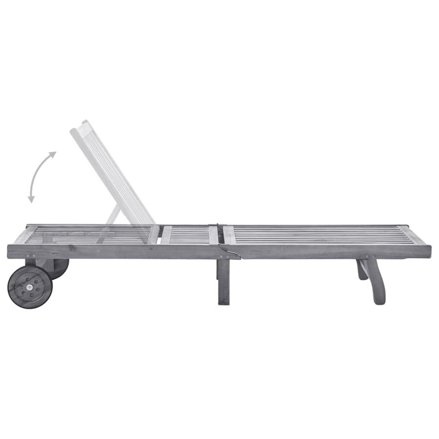 Ligbed Met Kussen Massief Acaciahout Grijs 200 x 63 x 85 cm Grijs ruitpatroon
