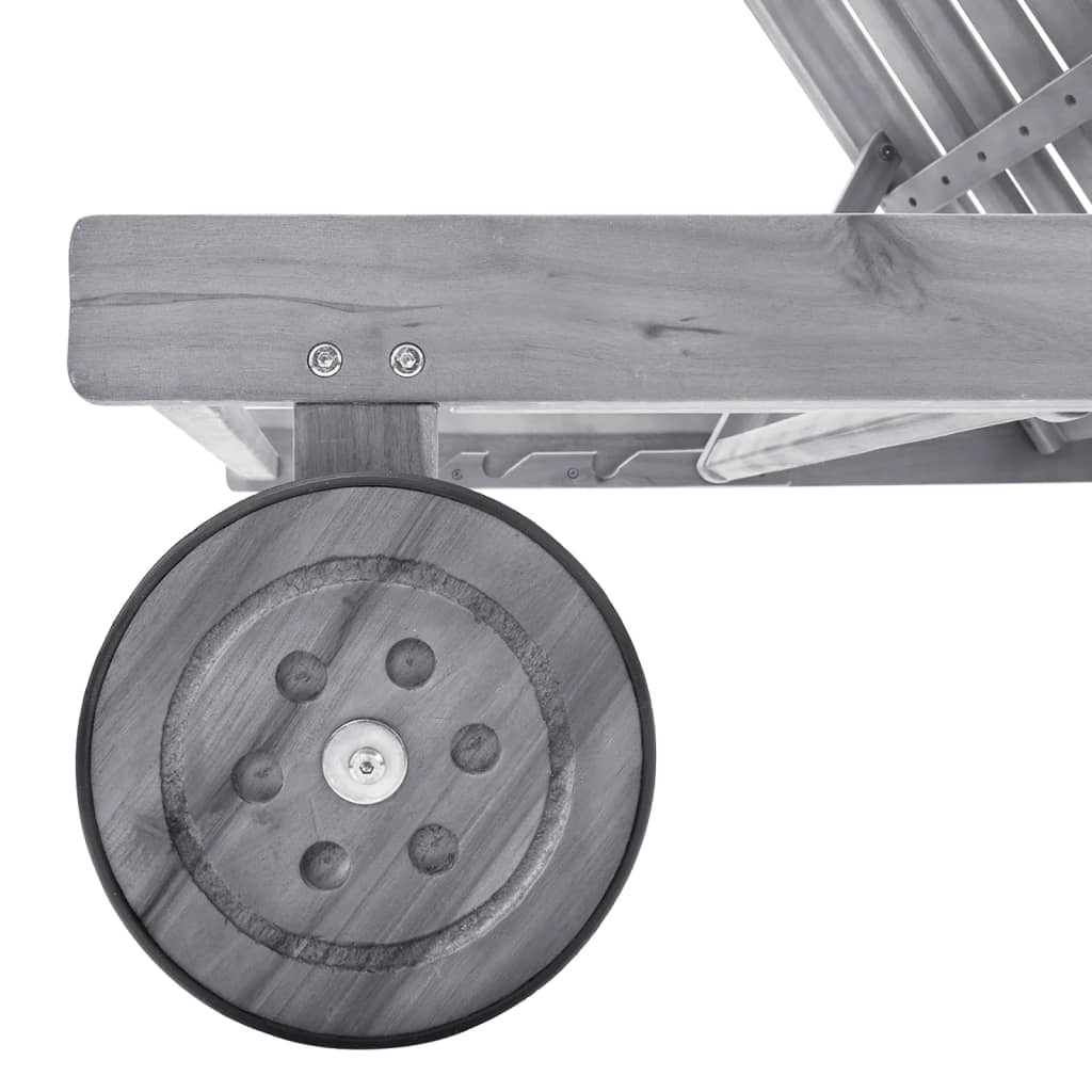 Ligbed Met Kussen Massief Acaciahout Grijs 200 x 63 x 85 cm Grijs ruitpatroon