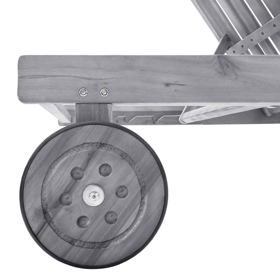 Ligbed Met Kussen Massief Acaciahout Grijs 200 x 63 x 85 cm Grijs ruitpatroon