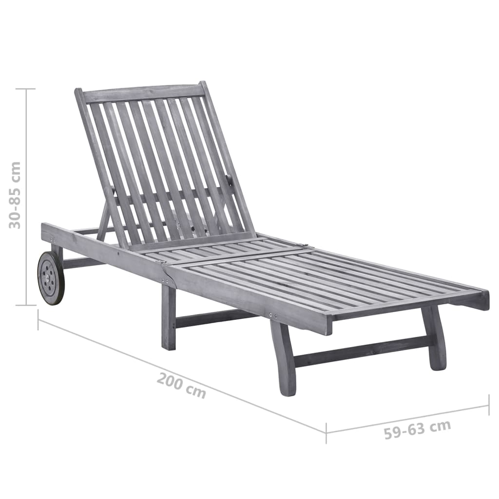 Ligbed Met Kussen Massief Acaciahout Grijs 200 x 63 x 85 cm Grijs ruitpatroon