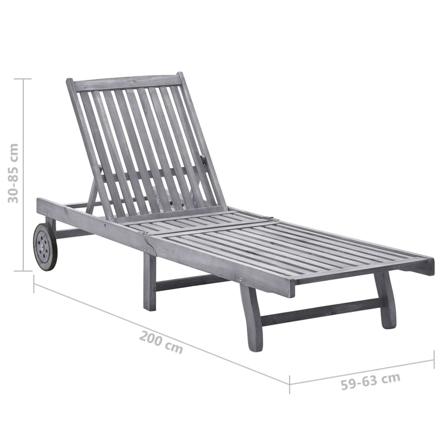 Ligbed Met Kussen Massief Acaciahout Grijs 200 x 63 x 85 cm Grijs ruitpatroon