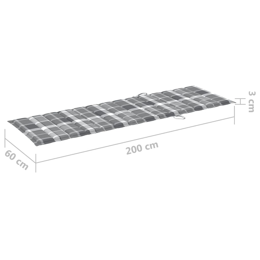 Ligbed Met Kussen Massief Acaciahout Grijs 200 x 63 x 85 cm Grijs ruitpatroon