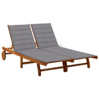 2-seater sun lounger with cushions solid acacia wood