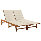 2-seater sun lounger with cushions solid acacia wood